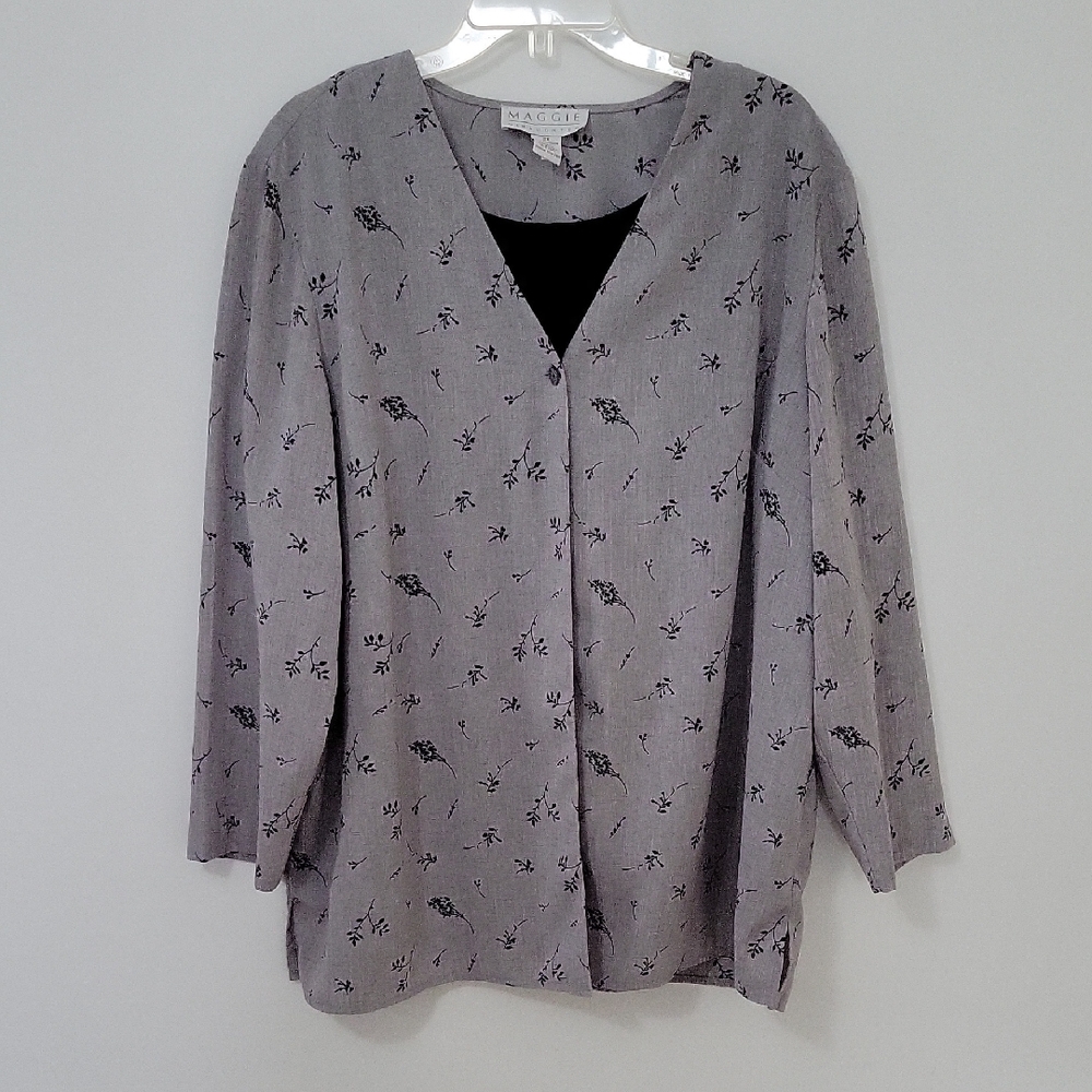 Maggie McNaughton Grey Floral Blouse, Size 2X